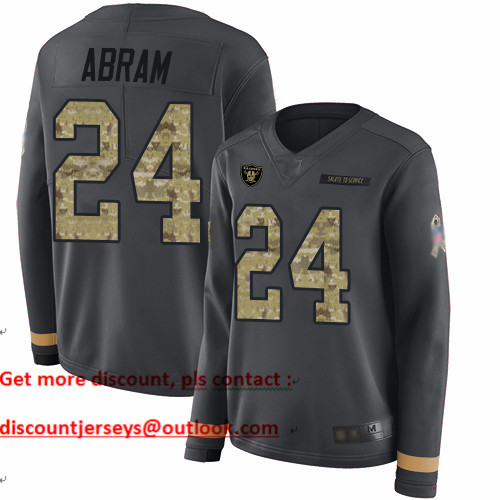 Raiders #24 Johnathan Abram Anthracite Salute to Service Women's Stitched Football Limited Therma Long Sleeve Jersey