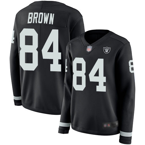 Raiders #84 Antonio Brown Black Team Color Women's Stitched Football Limited Therma Long Sleeve Jersey Raiders #84 Antonio Brown Black Team Color Women's Stitched Football Limited Therma Long Sleeve Jersey