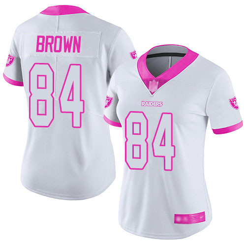 Raiders #84 Antonio Brown White Pink Women's Stitched Football Limited Rush Fashion Jersey Raiders #84 Antonio Brown White Pink Women's Stitched Football Limited Rush Fashion Jersey