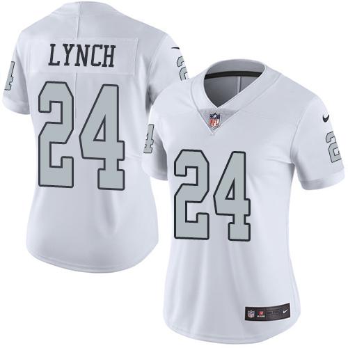 Nike Raiders #24 Marshawn Lynch White Women's Stitched NFL Limited Rush Jersey Nike Raiders #24 Marshawn Lynch White Women's Stitched NFL Limited Rush Jersey