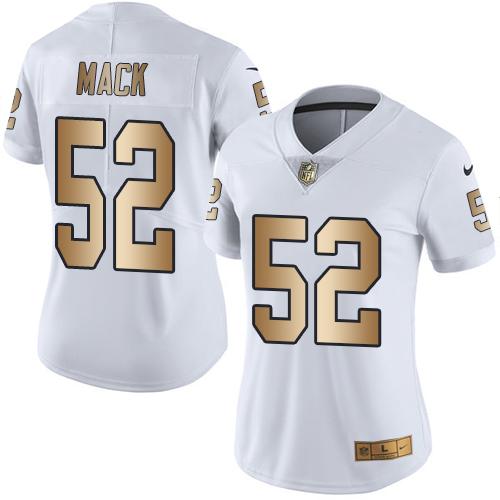 Nike Raiders #52 Khalil Mack White Women's Stitched NFL Limited Gold Rush Jersey Nike Raiders #52 Khalil Mack White Women's Stitched NFL Limited Gold Rush Jersey
