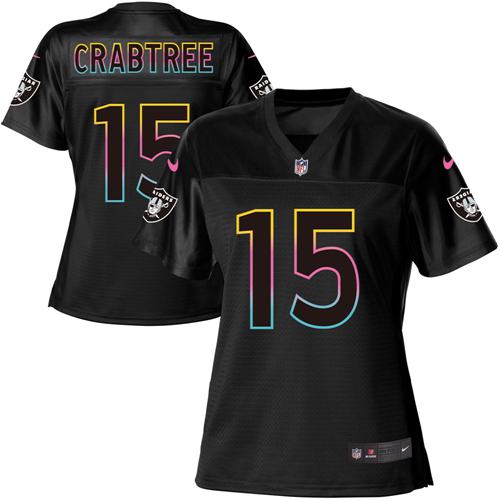 Nike Raiders #15 Michael Crabtree Black Women's NFL Fashion Game Jersey