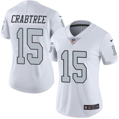 Nike Raiders #15 Michael Crabtree White Women's Stitched NFL Limited Rush Jersey Nike Raiders #15 Michael Crabtree White Women's Stitched NFL Limited Rush Jersey
