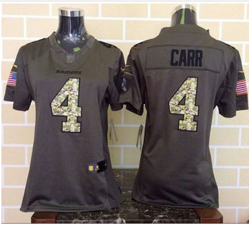 Women Nike Raiders #4 Derek Carr Green Stitched NFL Limited Salute to Service Jersey Women Nike Raiders #4 Derek Carr Green Stitched NFL Limited Salute to Service Jersey