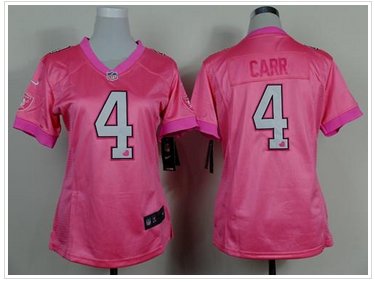 Women's NEW Raiders #4 Derek Carr Pink Be Luv'd Stitched New Elite Jersey
