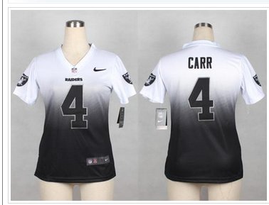 Women's New Raiders #4 Derek Carr White Black Elite Fadeaway Fashion Jersey