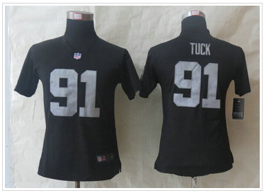 Women New Oakland Raiders #91 Justin Tuck Black Jerseys