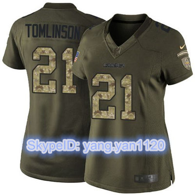 Nike Chargers #21 LaDainian Tomlinson Green Women's Stitched NFL Limited Salute to Service Jersey