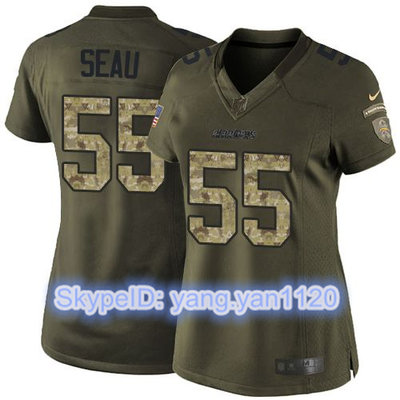 Nike Chargers #55 Junior Seau Green Women's Stitched NFL Limited Salute to Service Jersey