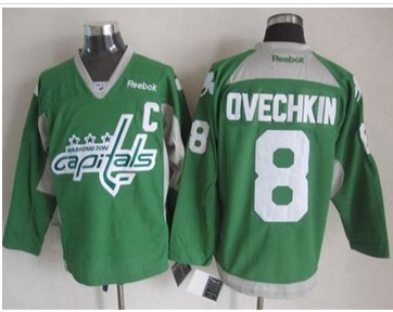 Washington Capitals #8 Alex Ovechkin Green St. Patrick's Day Practice Stitched NHL Jersey