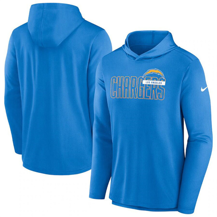 Men's Los Angeles Chargers Blue Lightweight Performance Hooded Long Sleeve T-Shirt Men's Los Angeles Chargers Blue Lightweight Performance Hooded Long Sleeve T-Shirt