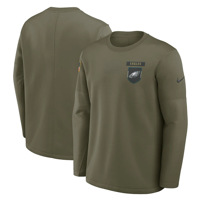Men's Philadelphia Eagles Olive 2025 Salute to Service Sideline Coaches Therma-FIT Long Sleeve Shirt Men's Philadelphia Eagles Olive 2025 Salute to Service Sideline Coaches Therma-FIT Long Sleeve Shirt