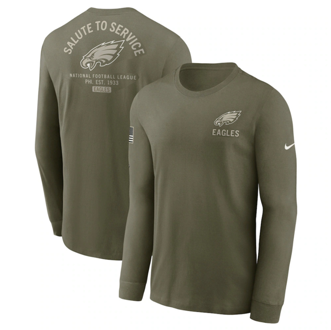 Men's Philadelphia Eagles Olive 2025 Salute to Service Sideline Long Sleeve T-Shirt Men's Philadelphia Eagles Olive 2025 Salute to Service Sideline Long Sleeve T-Shirt