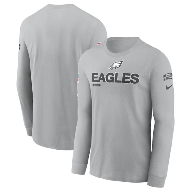 Men's Philadelphia Eagles 2024 Gray Salute To Service Long Sleeve T-Shirt Men's Philadelphia Eagles 2024 Gray Salute To Service Long Sleeve T-Shirt