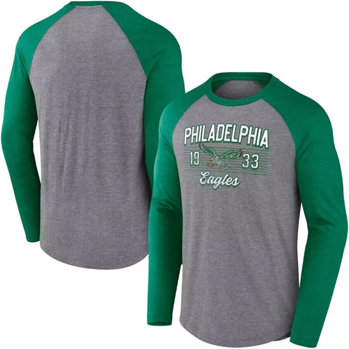 Men's Philadelphia Eagles Gray Green Long Sleeve T-Shirt Men's Philadelphia Eagles Gray Green Long Sleeve T-Shirt