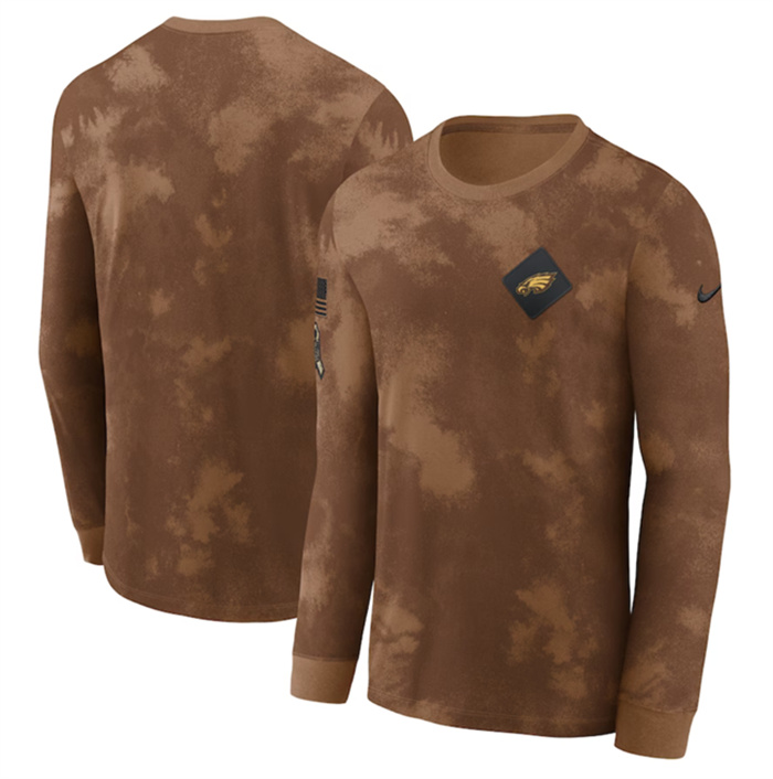 Men's Philadelphia Eagles Brown 2023 Salute To Service Long Sleeve T-Shirt Men's Philadelphia Eagles Brown 2023 Salute To Service Long Sleeve T-Shirt