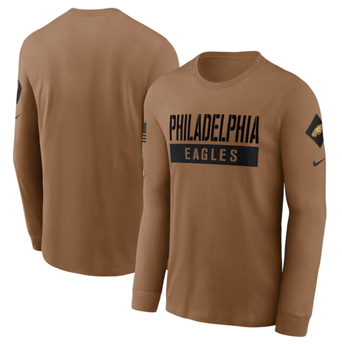 Men's Philadelphia Eagles 2023 Brown Salute To Service Long Sleeve T-Shirt Men's Philadelphia Eagles 2023 Brown Salute To Service Long Sleeve T-Shirt