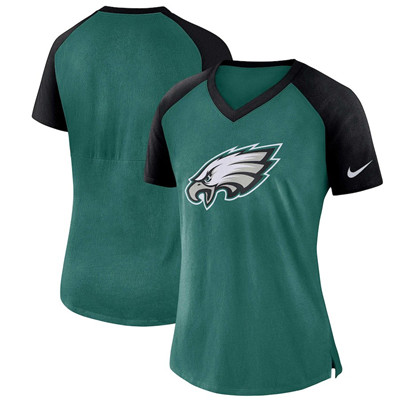 Philadelphia Eagles Nike Women's Top V Neck T-Shirt Midnight GreeBlack