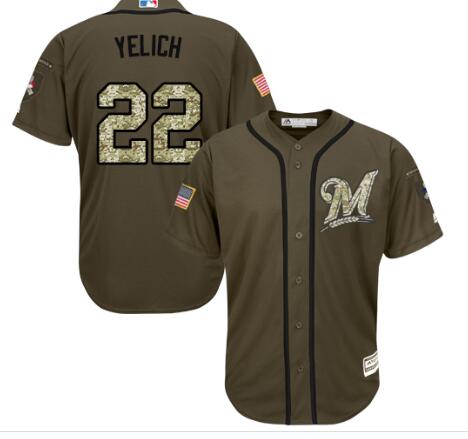 Brewers #22 Christian Yelich Green Salute to Service Stitched MLB Jersey