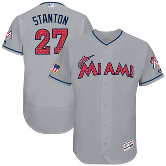 Miami Marlins Giancarlo Stanton Majestic Fashion Stars & Stripes FlexBase Player Jersey - Gray (2)