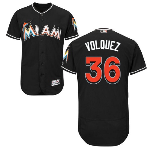 marlins #36 Edinson Volquez Black Flexbase Authentic Collection Stitched MLB Jersey