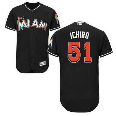 marlins #51 Ichiro Suzuki Black Flexbase Authentic Collection Stitched MLB Jersey