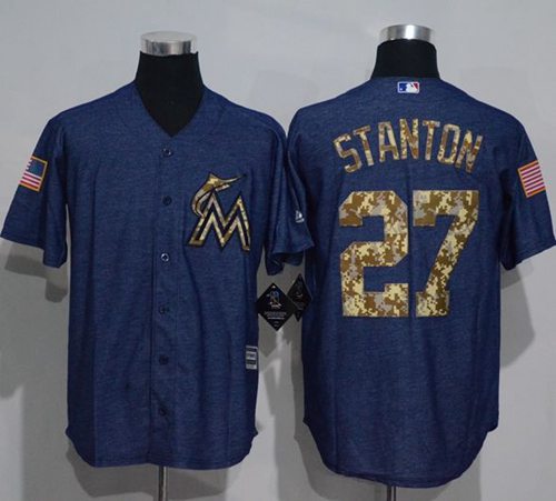 Marlins #27 Giancarlo Stanton Denim Blue Salute to Service Stitched MLB Jersey