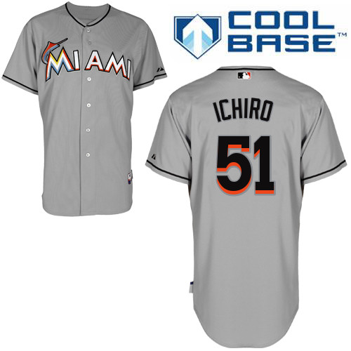 Miami Marlins #51 Ichiro Authentic Personalized Road Gray Jersey