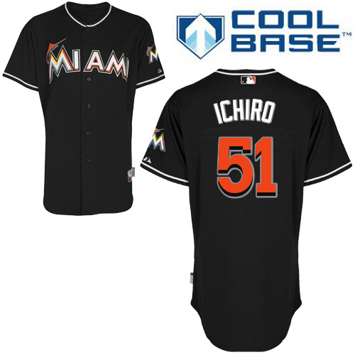 Miami Marlins #51 Ichiro Authentic Alternate Black Jersey