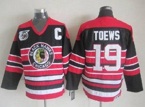 Youth Blackhawks #19 Jonathan Toews Red Black 75TH CCM Stitched NHL Jersey