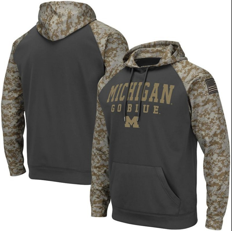 Michigan Wolverines Gray Camo Men's Pullover Hoodie