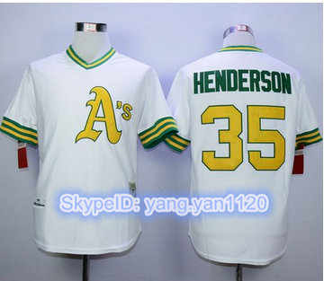 Mitchell And Ness Oakland Athletics #35 Rickey Henderson White Cool Base Stitched MLB Jersey