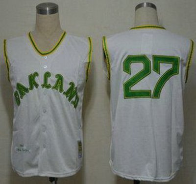Oakland Athletics 27 Catfish Hunter White 1968 Throwback Vest Jerseys