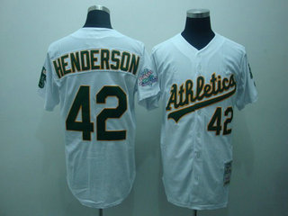 Oakland Athletics 42 Henderson white Throwback
