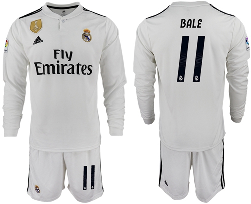 Real Madrid #11 Bale White Home Long Sleeves Soccer Club Jersey