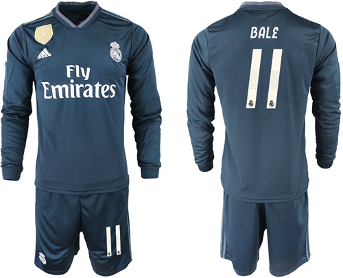 Real Madrid #11 Bale Away Long Sleeves Soccer Club Jersey