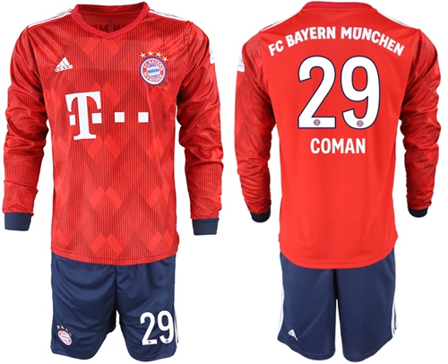 Bayern Munchen #29 Coman Home Long Sleeves Soccer Club Jersey