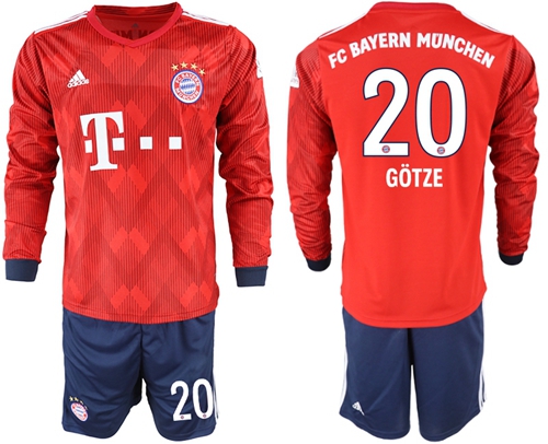 Bayern Munchen #20 Gotze Home Long Sleeves Soccer Club Jersey