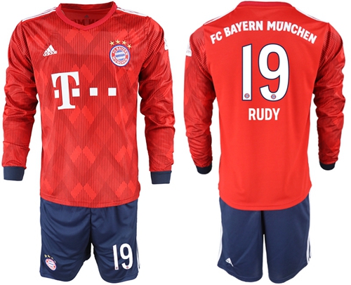 Bayern Munchen #19 Rudy Home Long Sleeves Soccer Club Jersey