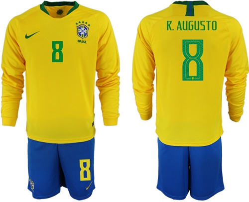 Brazil #8 R.Augusto Home Long Sleeves Soccer Country Jersey