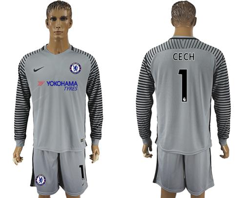 Chelsea #1 Cech Grey Goalkeeper Long Sleeves Soccer Club Jersey