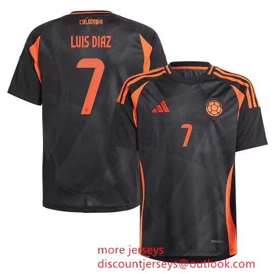 Men's Colombia #7 Luis Díaz Balck Away Soccer Jersey