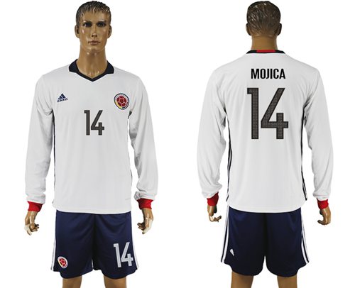 Colombia #14 Mojica Away Long Sleeves Soccer Country Jersey