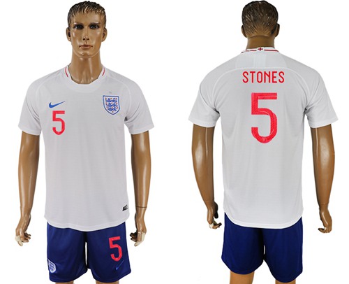 England #5 Stones Home Soccer Country Jersey