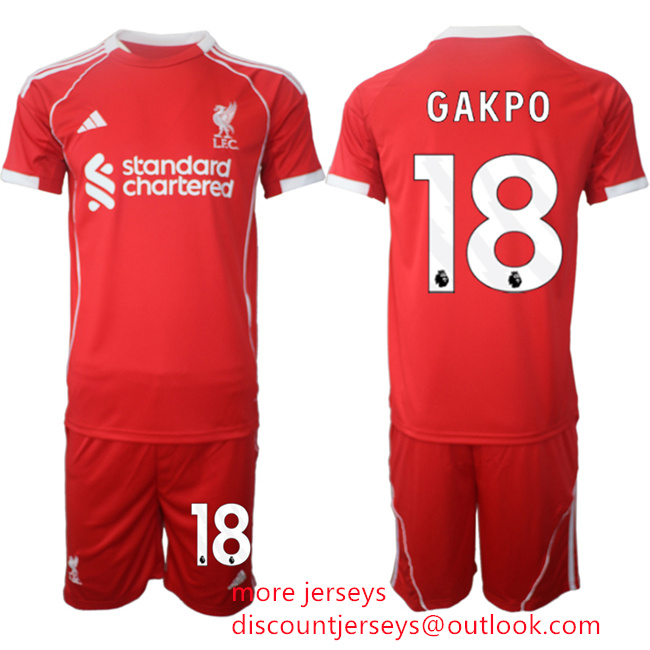 Men's Liverpool #18 Cody Gakpo 2025 Red Home Soccer Jersey Suit