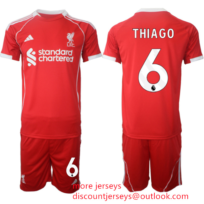 Men's Liverpool #6 Thiago 2025 Red Home Soccer Jersey Suit