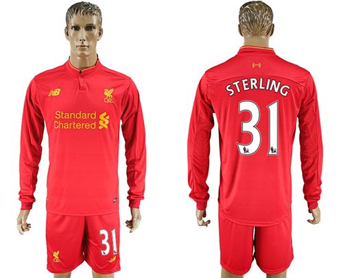 Liverpool #31 Sterling Home Long Sleeves Soccer Club Jersey