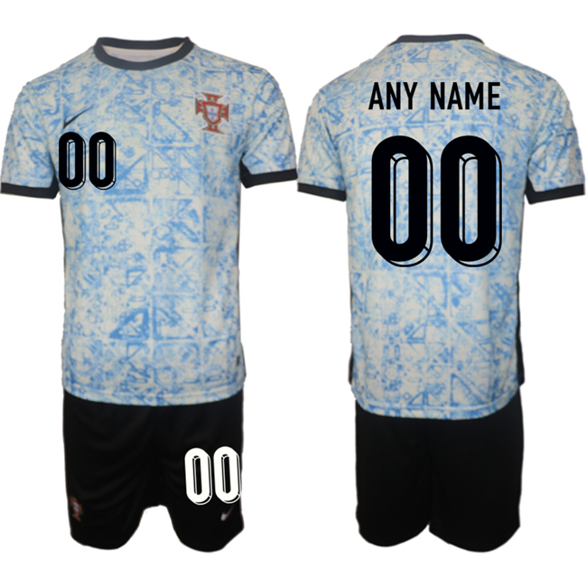 Men's Portugal Team Custom 2024-25 White Blue Away Soccer Jersey Suit