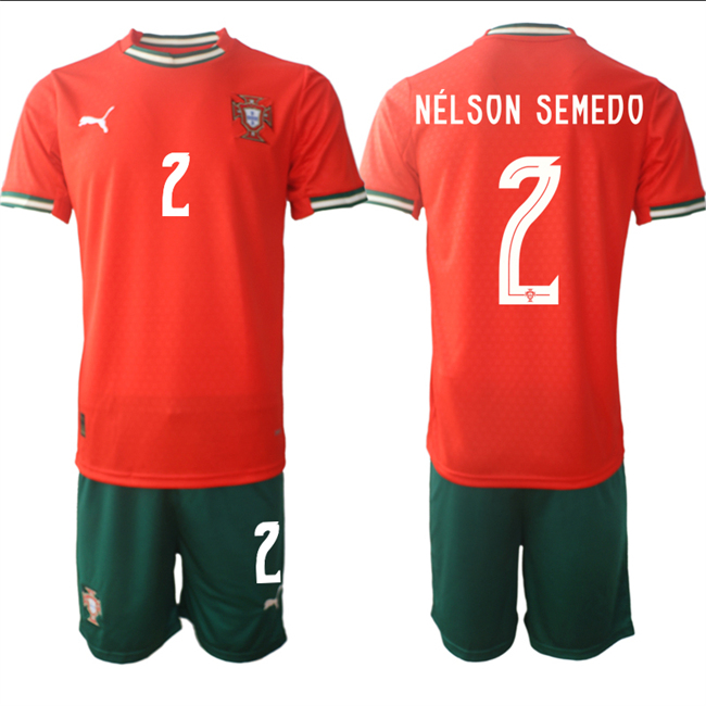 Men's Portugal Team #2 Nélson Semedo 2025 Red Home Soccer Jersey Suit