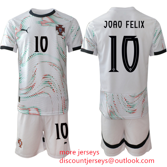 Men's Portugal Team #10 Jo?o Félix 2025 White Away Soccer Jersey Suit